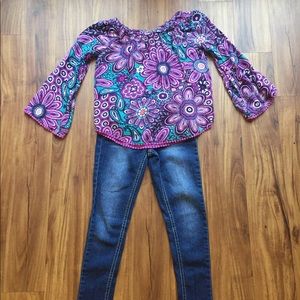 Purple print blouse & skinny jeans. Girls 7/8 M